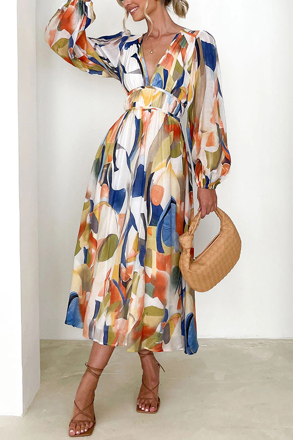 CM | Eclipse Season maxi vestido estampado de manga larga con mangas fluidas