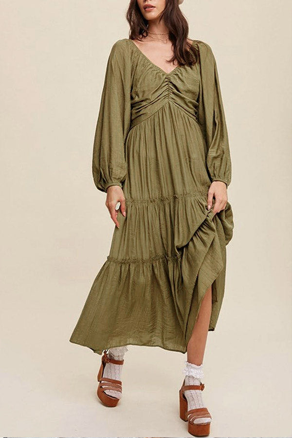 CM | maxi vestido verde de rayas con escote en V y nudo en el cuello