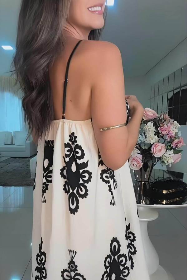 CM | Elegante maxi vestido casual patchwork con estampado étnico