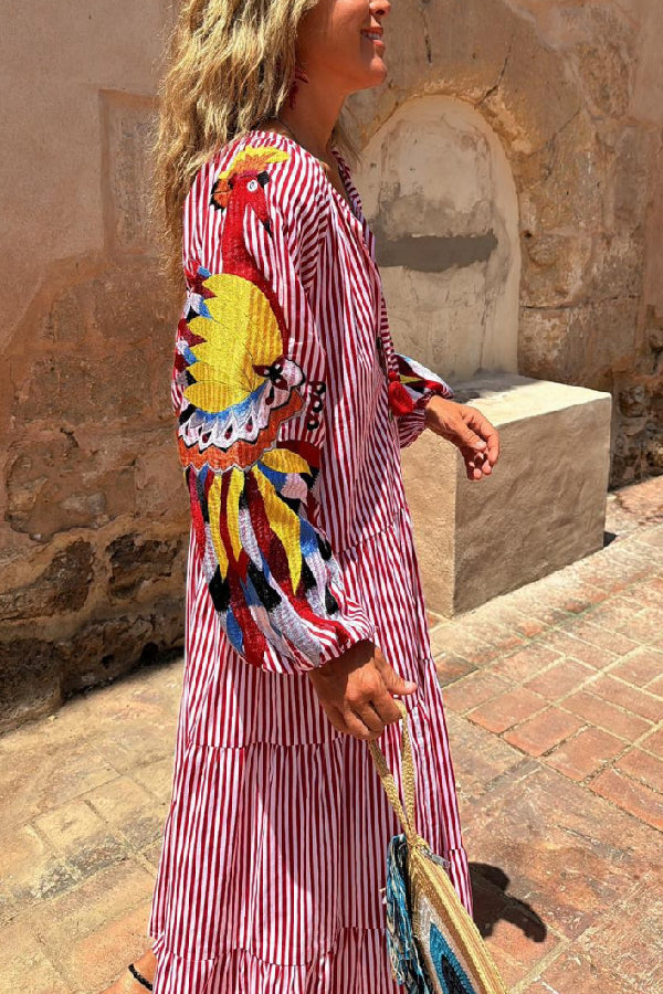 CM | Vestido largo a rayas rojas y blancas