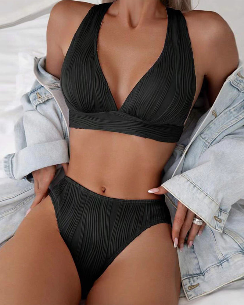 CM | Bikini sexy monocolor con escote profundo en V