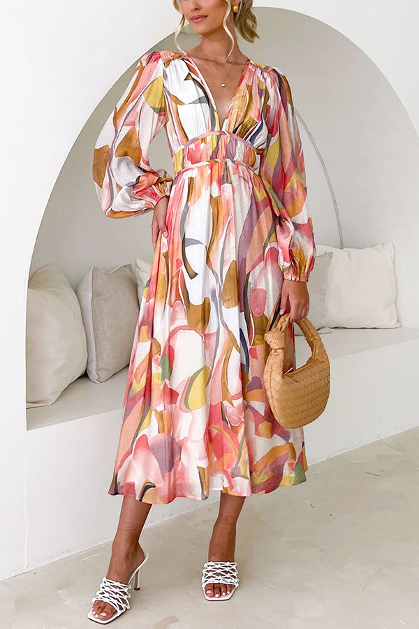 CM | Eclipse Season maxi vestido estampado de manga larga con mangas fluidas