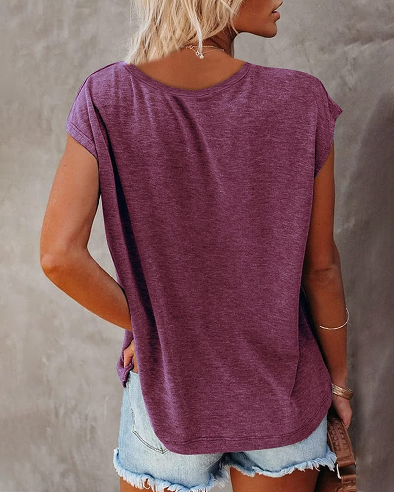 CM | Camiseta de tirantes monocolor con cuello en V y manga corta