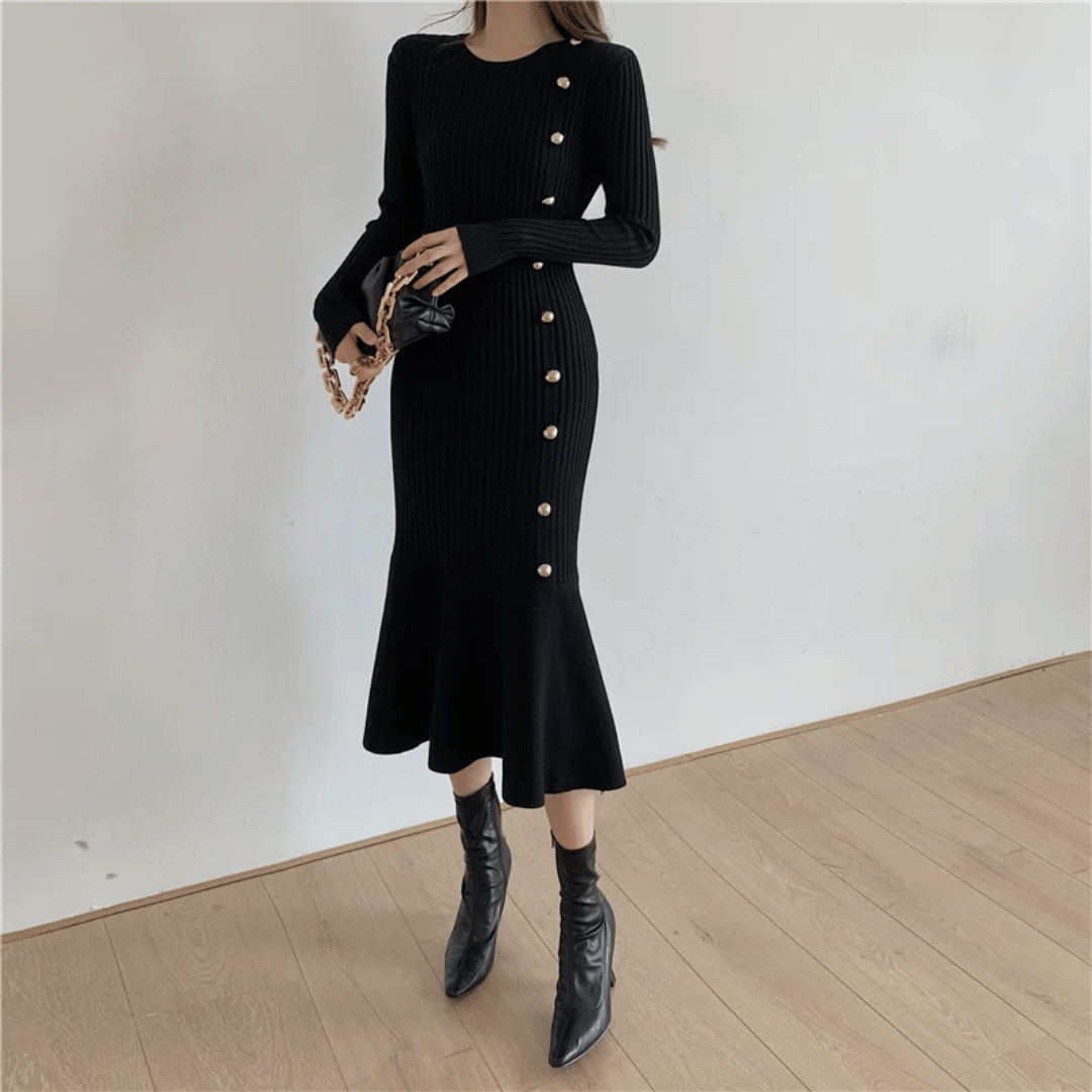 CM | elegante vestido midi de canalé para mujer