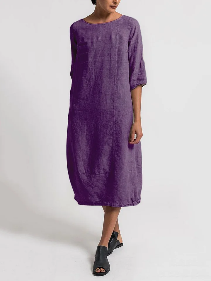 CM | Alice - Vestido informal monocolor con escote redondo y mangas 3/4