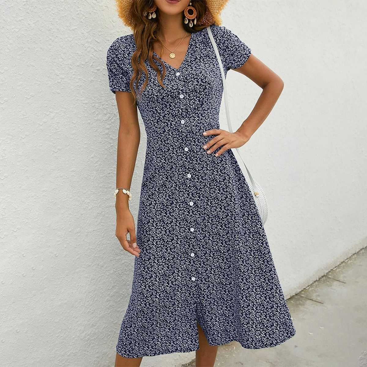CM | Vestido corto con estampado y botones