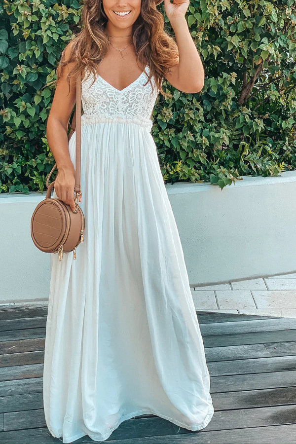 CM | MAXI VESTIDO BLANCO CON ESPALDA ABIERTA Y BAJO DESHILACHADO