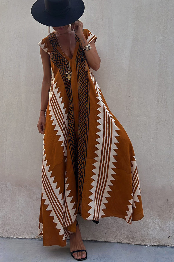 CM | Beach dates maxi vestido estampado étnico en línea A