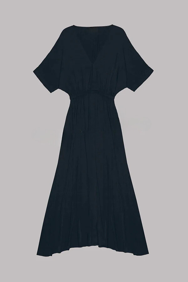 CM | Suave y Elegante Kimono Manga Elástica Cintura Bolsillo Abertura Maxi Vestido