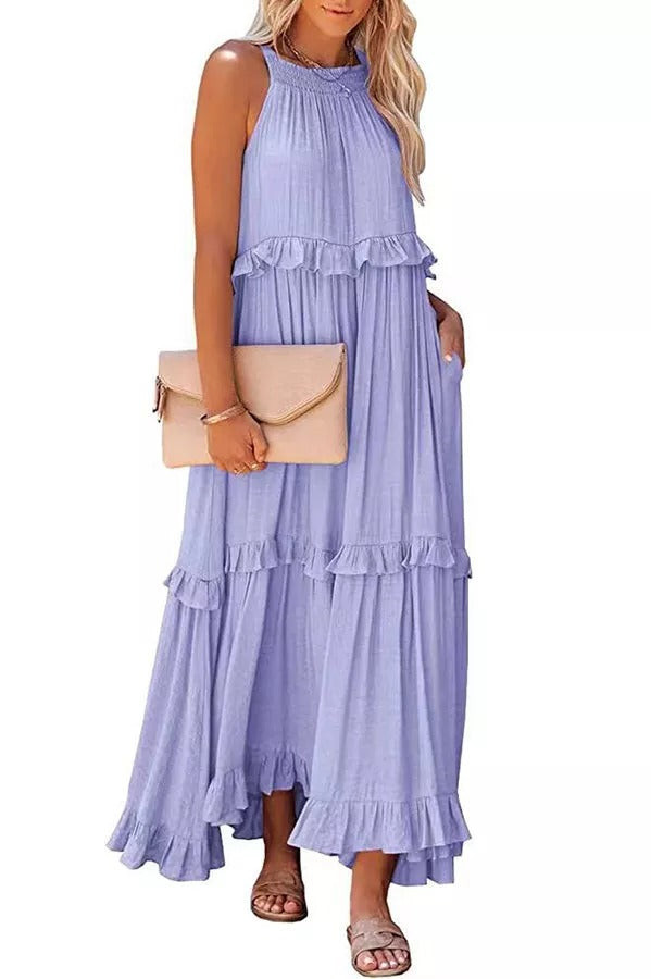 CM | Vittoria Vestido maxi halter fruncido con volantes