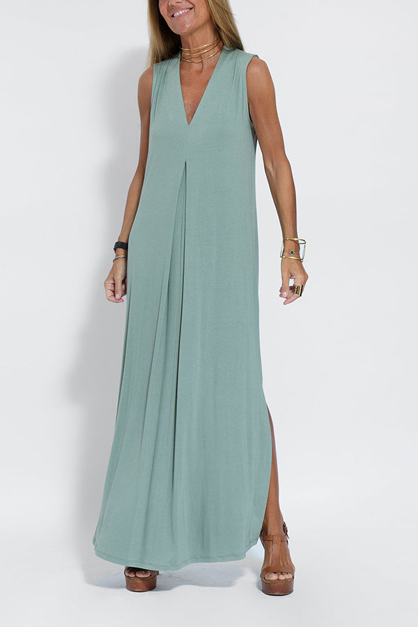 CM | Elegant is forever maxi vestido de punto de color sólido con abertura sin mangas