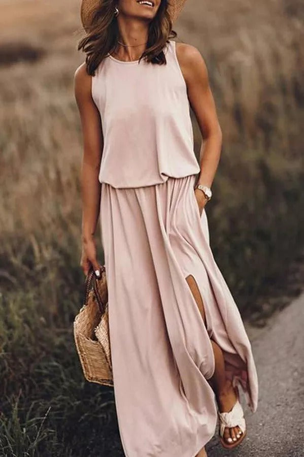 CM | Giselle Vestido maxi de corte holgado con abertura