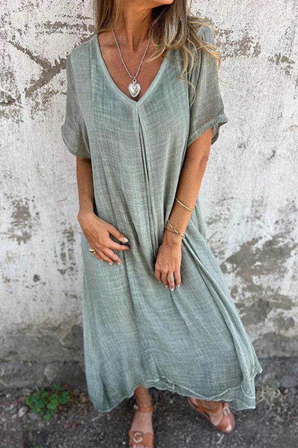 CM | Vestido midi de lino y algodón con cuello en V y corte holgado