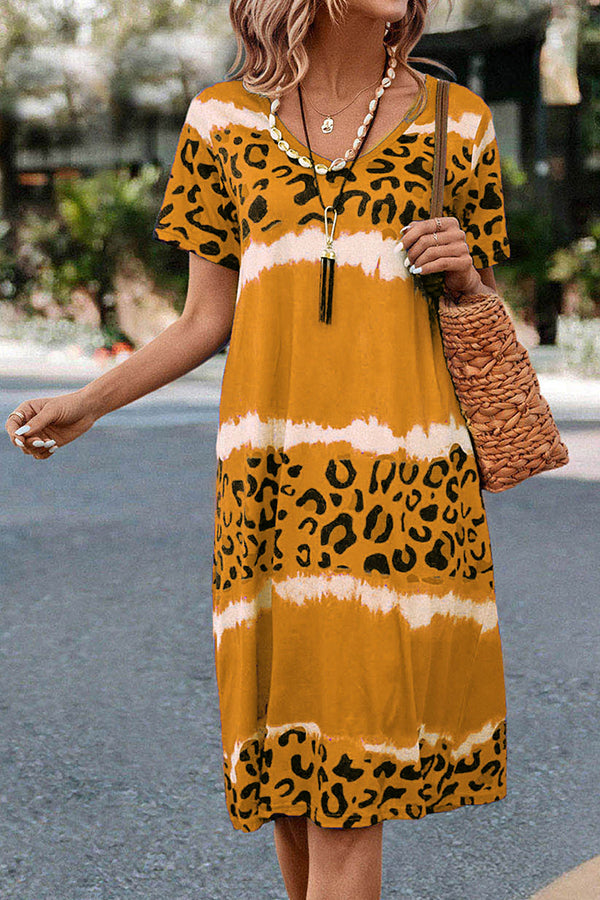 CM | Vestido Midi Casual con estampado de leopardo degradado
