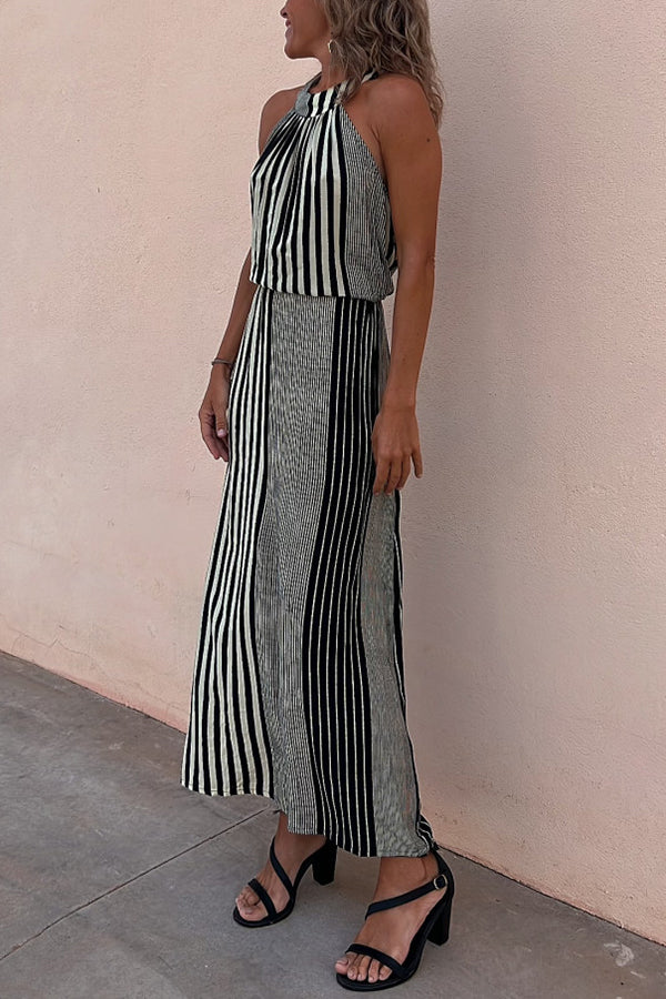 CM | One More Chance Vestido midi de rayas con cintura ajustable