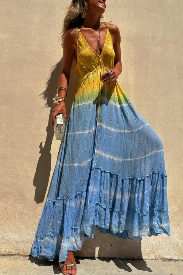 CM | Maxi Vestido Tie-Dye Lurex Dorado