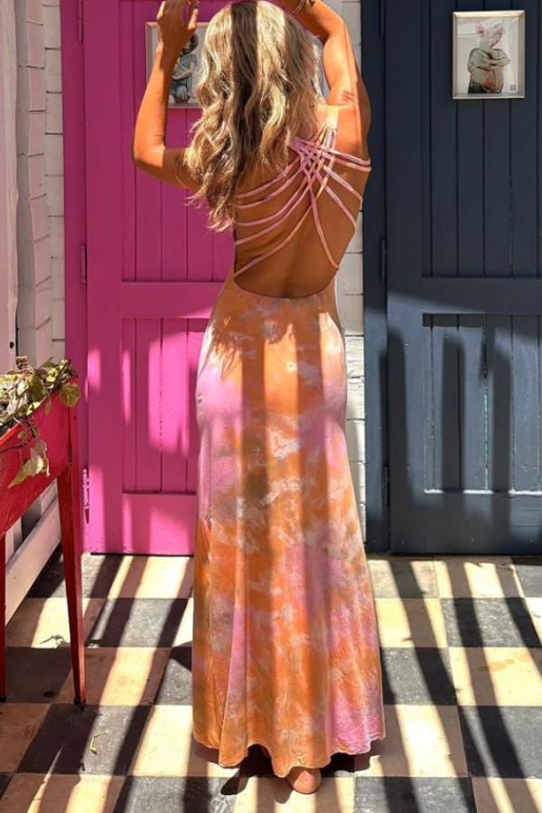 CM | Vestido maxi elástico con espalda cruzada