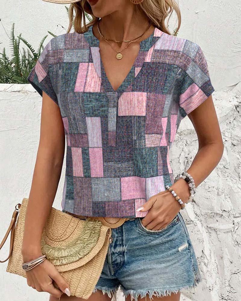 CM | Blusa casual a cuadros con cuello en V