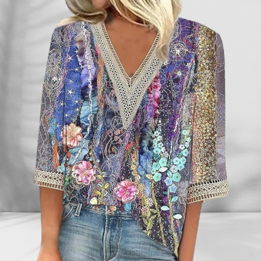 CM | Blusa boho con motivos florales y manga larga