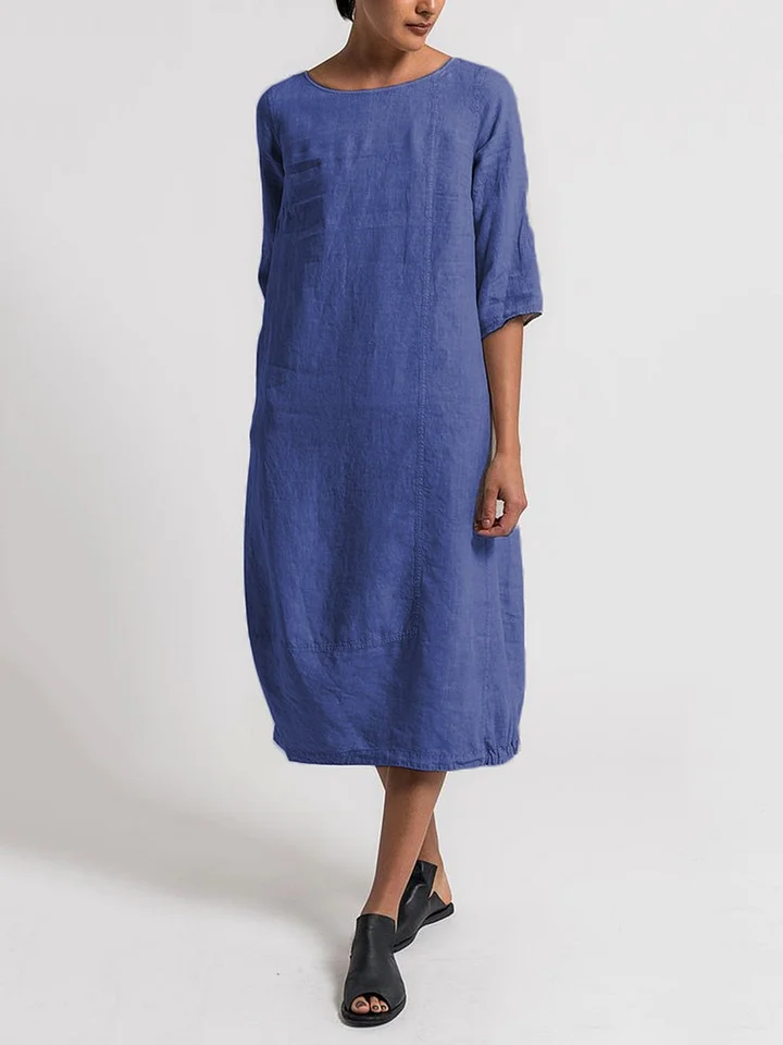 CM | Alice - Vestido informal monocolor con escote redondo y mangas 3/4