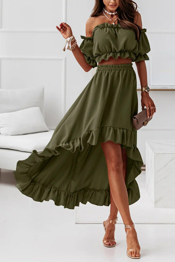 CM | Traje vestido midi sin hombros