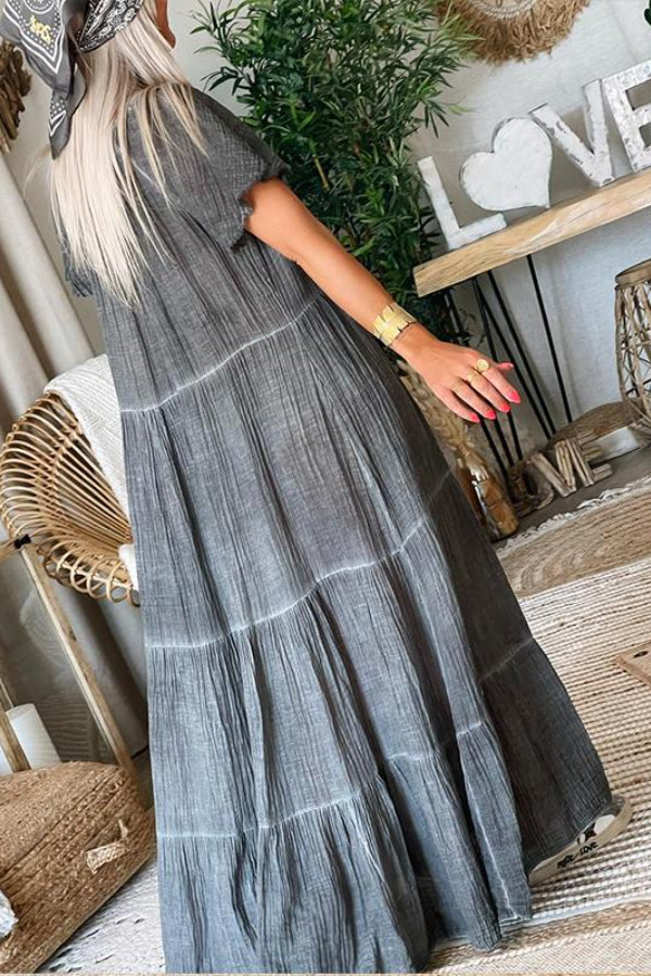 CM | Maxi Vestido Casual de Algodón y Lino Patchwork