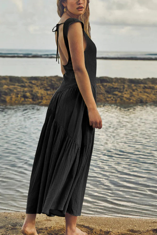 CM | MAXI VESTIDO FEMENINO CON VOLANTES