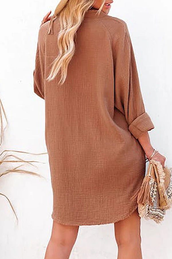 CM | Chaqueta suelta de longitud media Casual Camisa de color sólido Mini Vestido