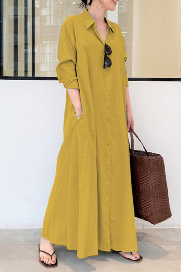 CM | Manga Larga Vestido Largo Casual Sencillo