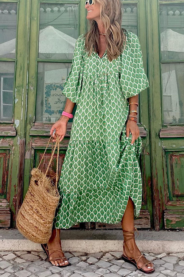 CM | Vestido midi con mangas abullonadas