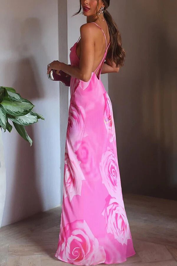 CM | You Get The Picture Maxi Vestido Floral con Cuello de Vaca y Aberturas