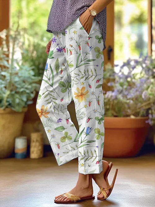 CM | Pantalones casuales con bolsillos sueltos y diseño floral para mujer
