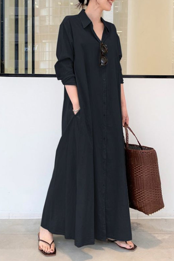 CM | Manga Larga Vestido Largo Casual Sencillo