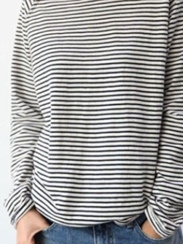 CM Blusa básica de algodón blanco y negro de manga larga