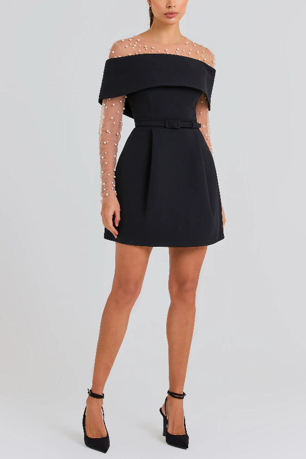 CM | Elegante Noche Solapa Bandeau Cinturón Desmontable Bolsillo Mini Vestido