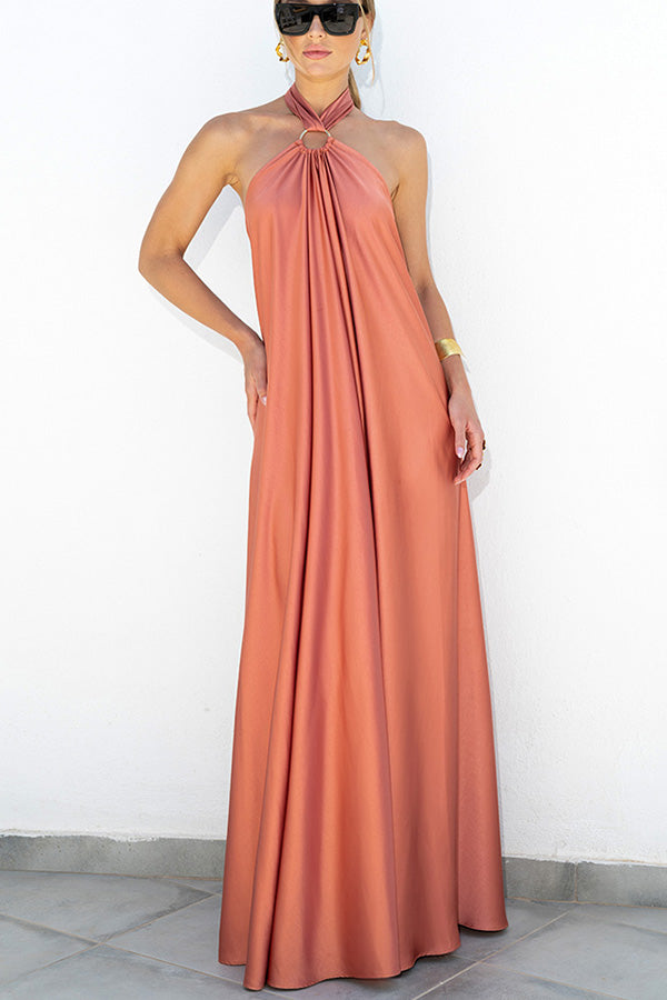 CM | Elegante y fabuloso maxi vestido de fiesta / vocación satinado halter sin espalda