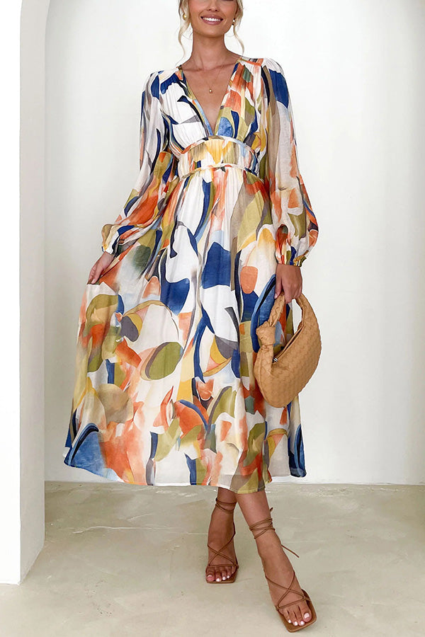 CM | Eclipse Season maxi vestido estampado de manga larga con mangas fluidas