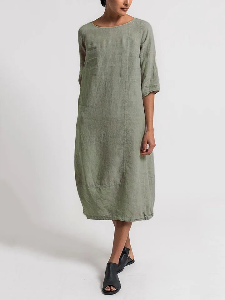 CM | Alice - Vestido informal monocolor con escote redondo y mangas 3/4