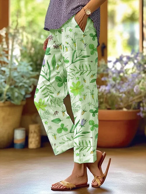 CM | Pantalones casuales con bolsillos sueltos y diseño floral para mujer