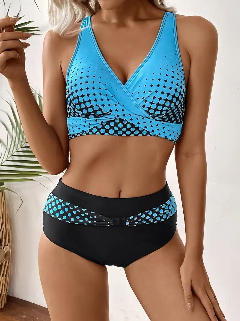 CM | Bikini con cuello en V y estampado aleatorio chic y a la moda