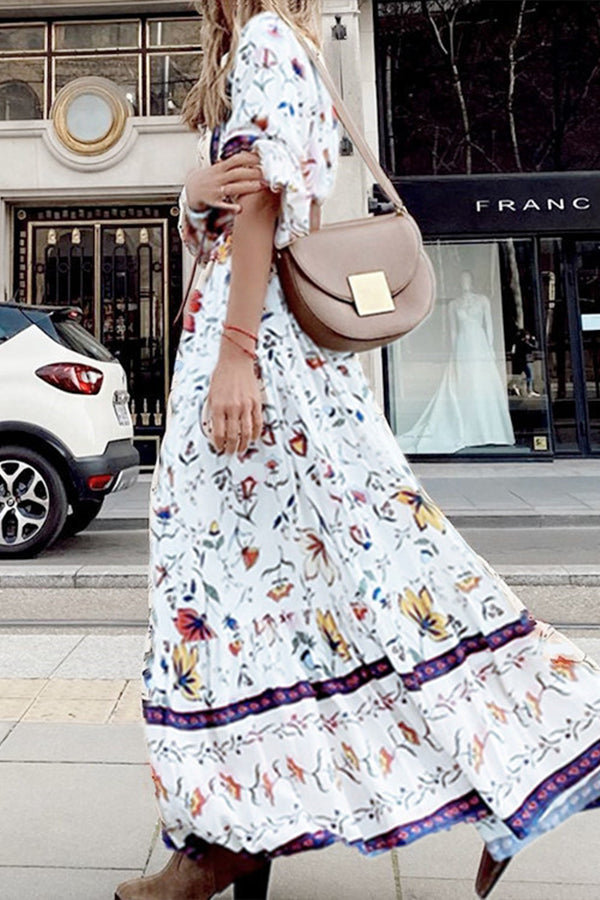 CM | Maxi Vestido de Manga Larga con Botones en Línea A Estampado Sabor Lavanda