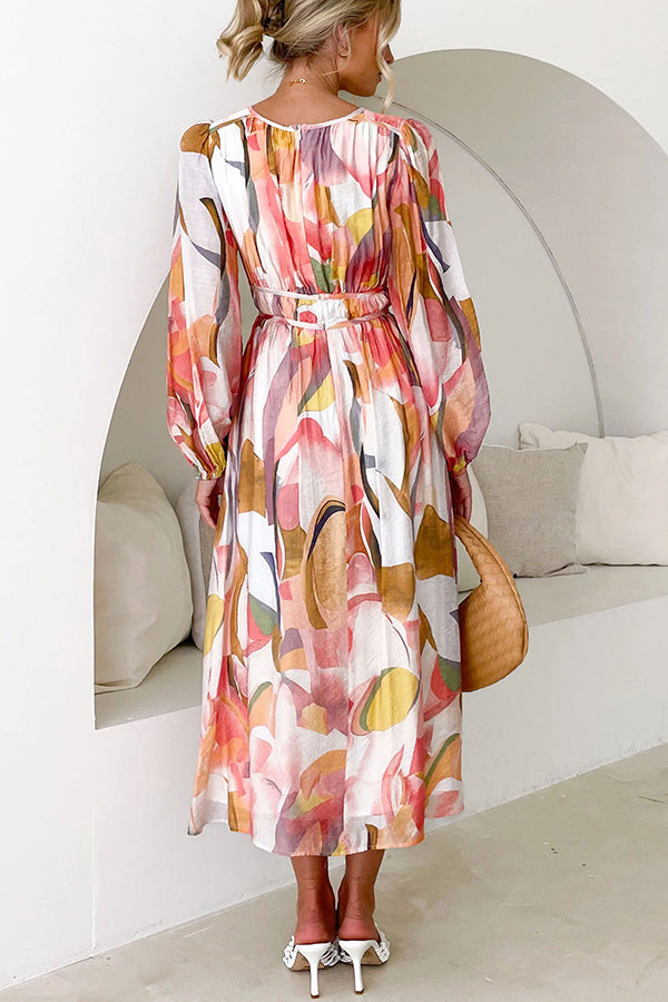 CM | Eclipse Season maxi vestido estampado de manga larga con mangas fluidas