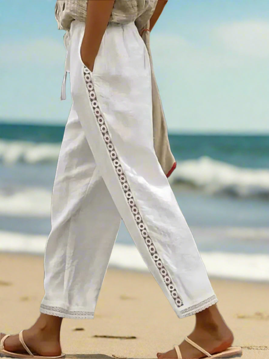 CM | Pantalones blancos boho con cordón