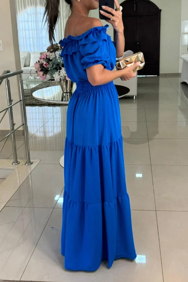 CM | Admit Your Feelings Vestido maxi con hombros al descubierto y cintura fruncida