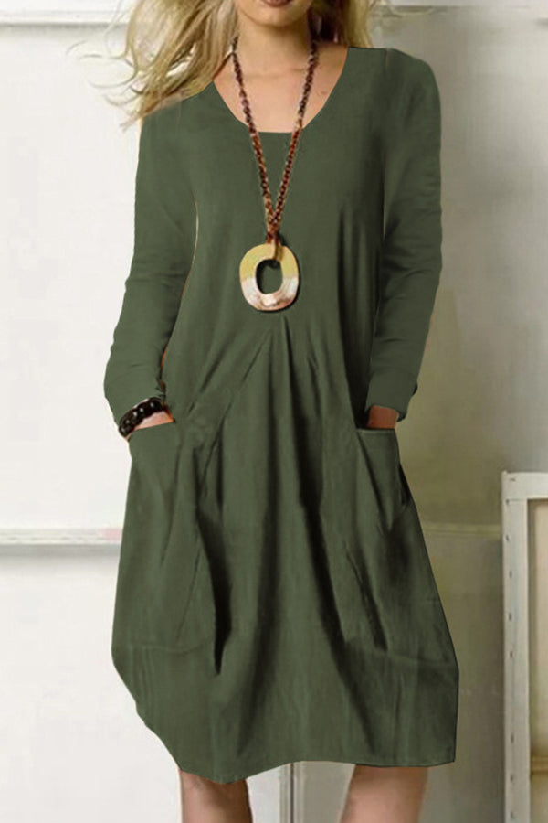 CM | Loose Casual Vestido Largo Unicolor Vestido Bolsillo