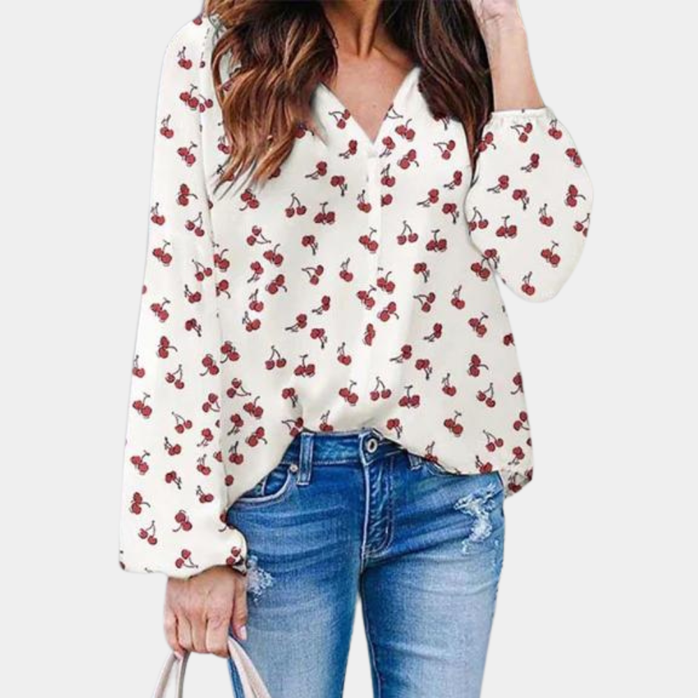 CM | Blusa chic con estampado de cerezas para mujer
