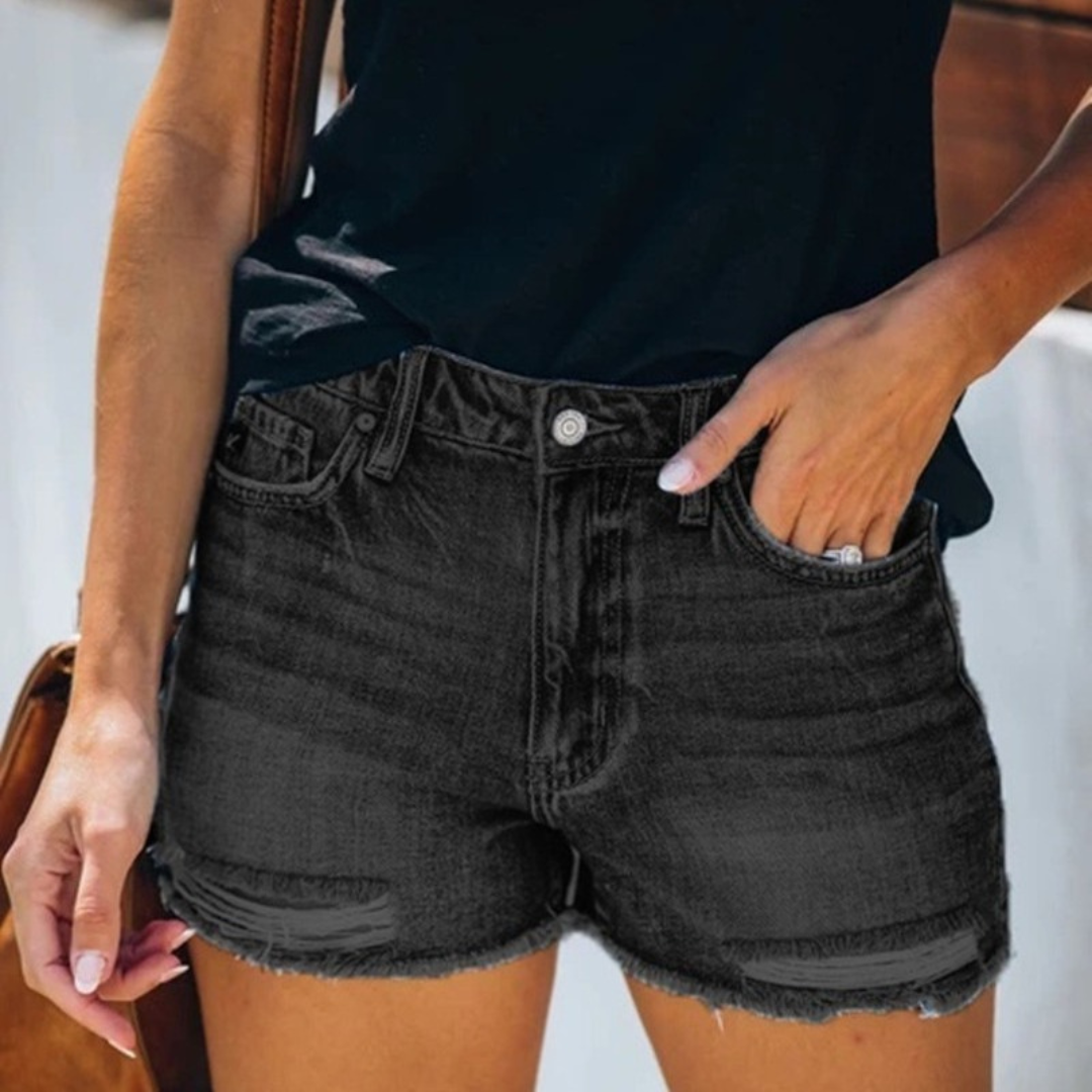 CM | Pantalones cortos vaqueros veraniegos para mujer con divertidos flecos