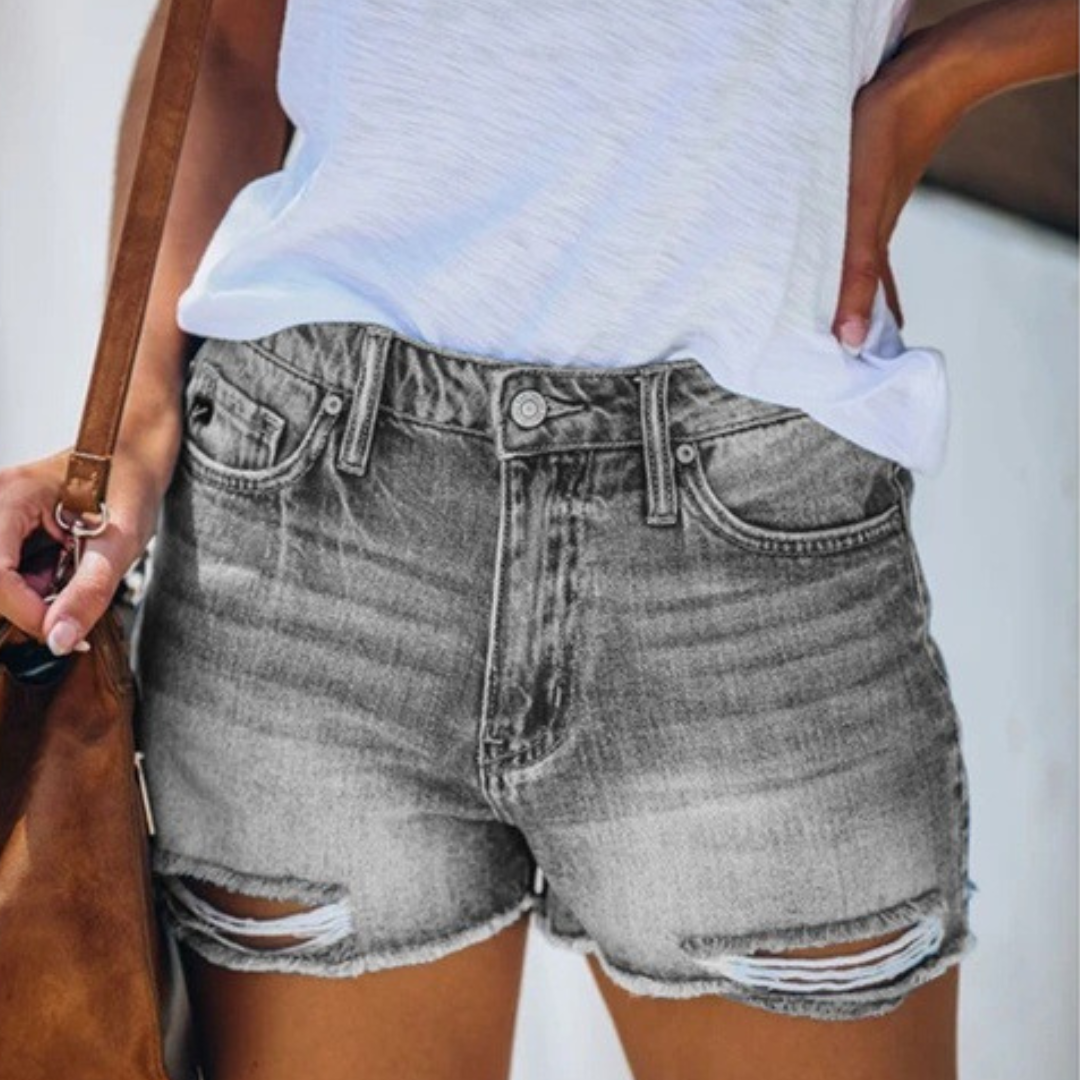 CM | Pantalones cortos vaqueros veraniegos para mujer con divertidos flecos