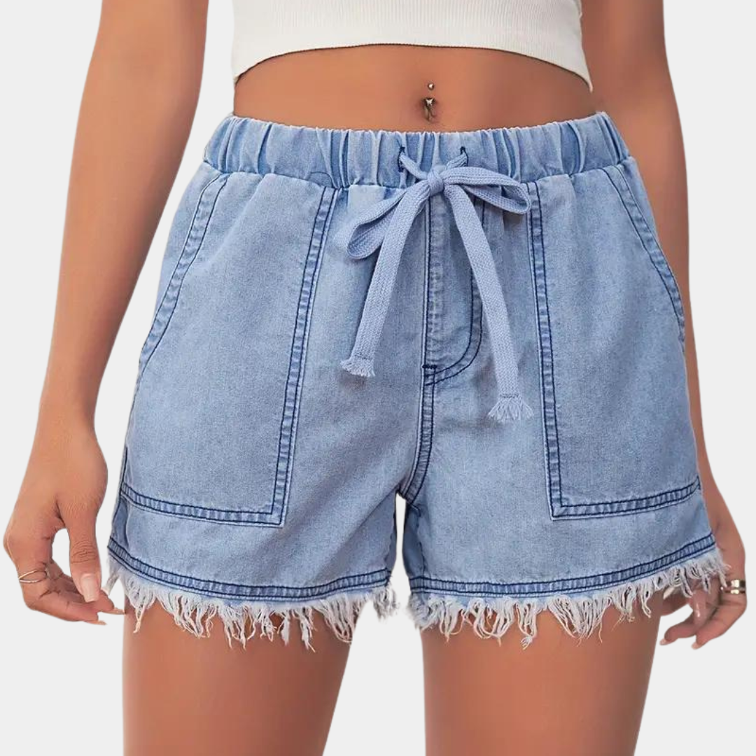 CM | Pantalones cortos para mujer con dobladillo de golf y cordón de ajuste