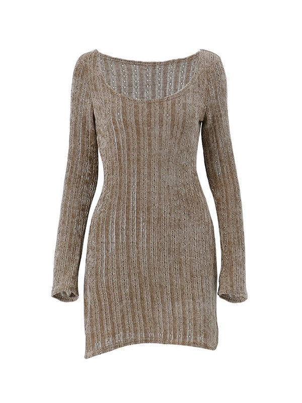 CM | Vintage mini vestido jersey manga larga marrón
